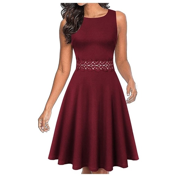 NWT Owin Women's Vintage Floral Lace Flared A-Line Swing Casual Dress - Picture 2 of 7